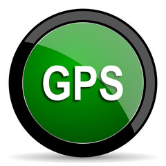 gps green web glossy icon with shadow on white background