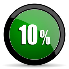 10 percent green web glossy icon with shadow on white background