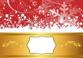 Christmas card, border, snow, red