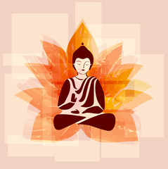 Buddha silhouette with lotus flower.