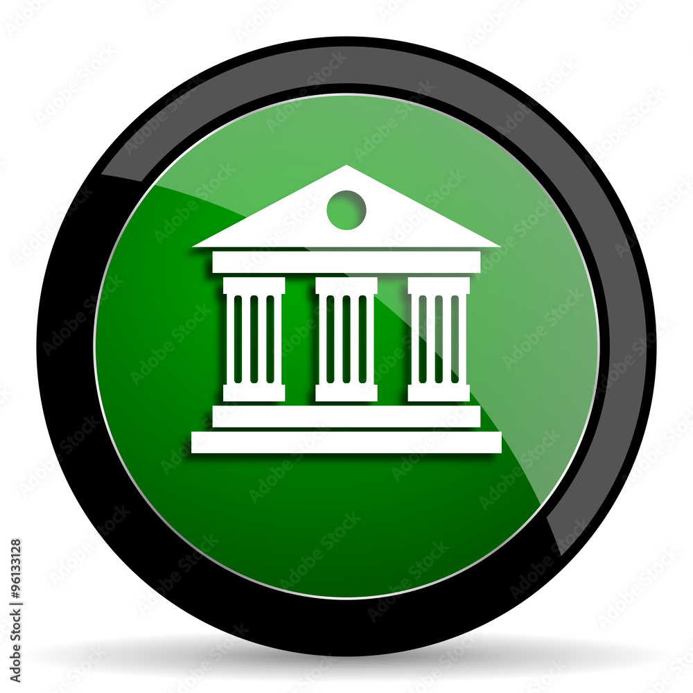 Poster museum green web glossy icon with shadow on white background