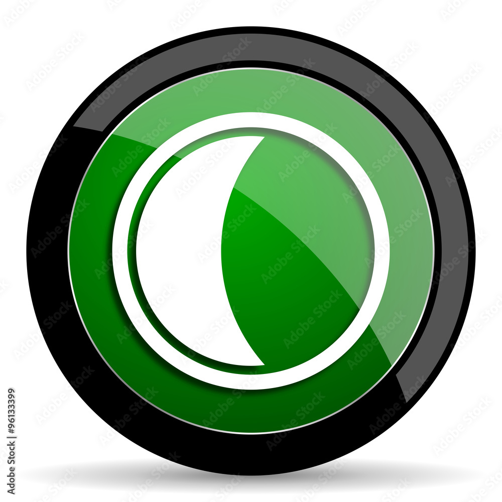 Poster moon green web glossy icon with shadow on white background