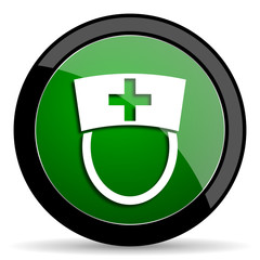 nurse green web glossy icon with shadow on white background