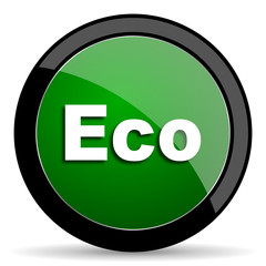 eco green web glossy icon with shadow on white background