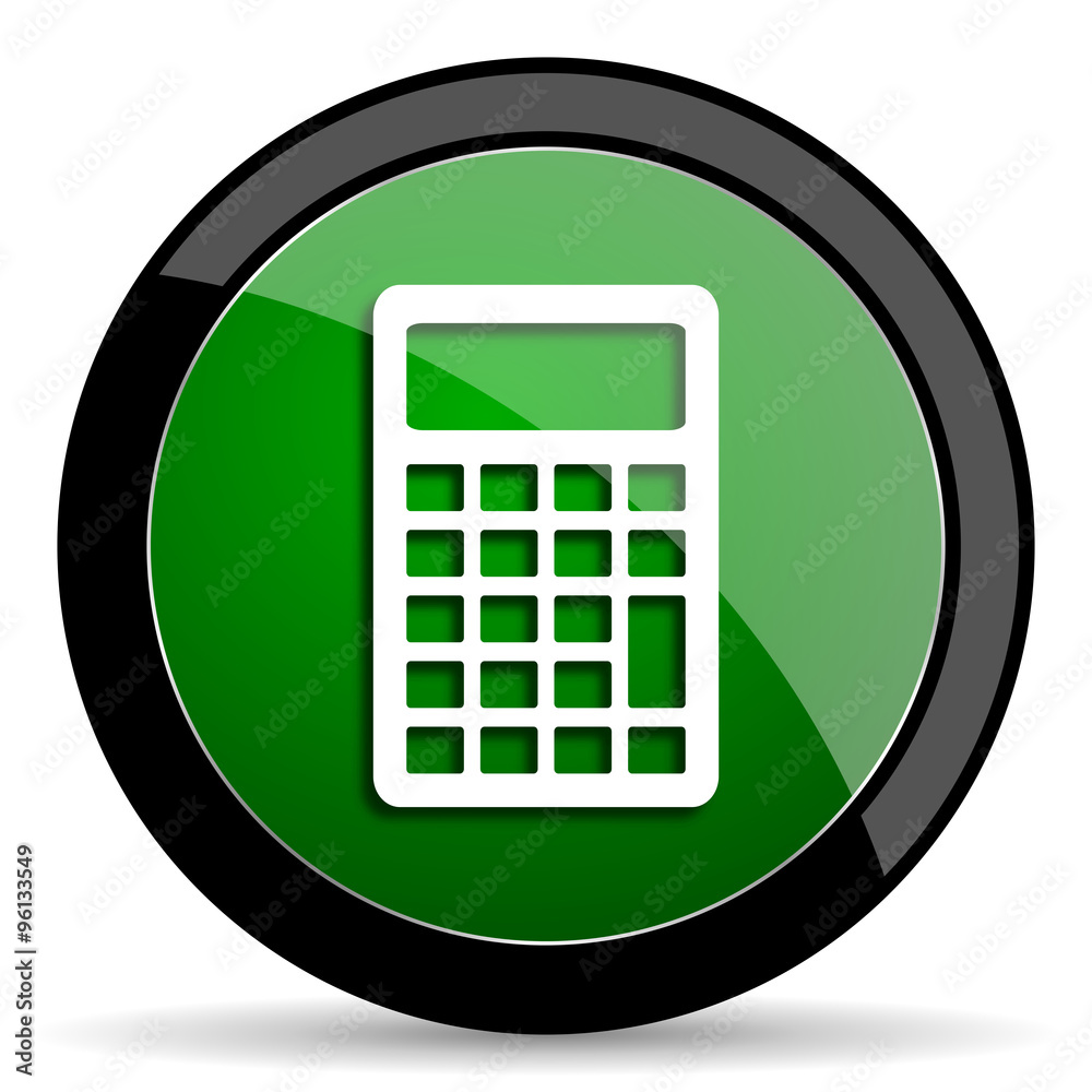 Aufkleber calculator green web glossy icon with shadow on white background