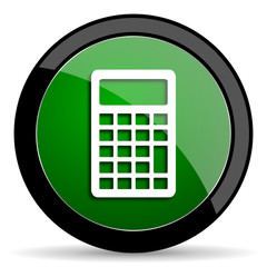 calculator green web glossy icon with shadow on white background