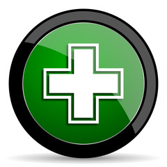 pharmacy green web glossy icon with shadow on white background