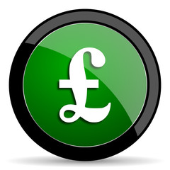 pound green web glossy icon with shadow on white background
