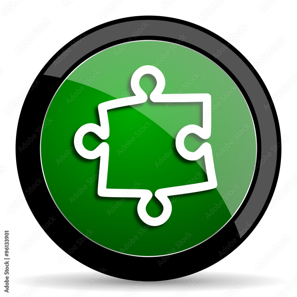 Aufkleber puzzle green web glossy icon with shadow on white background