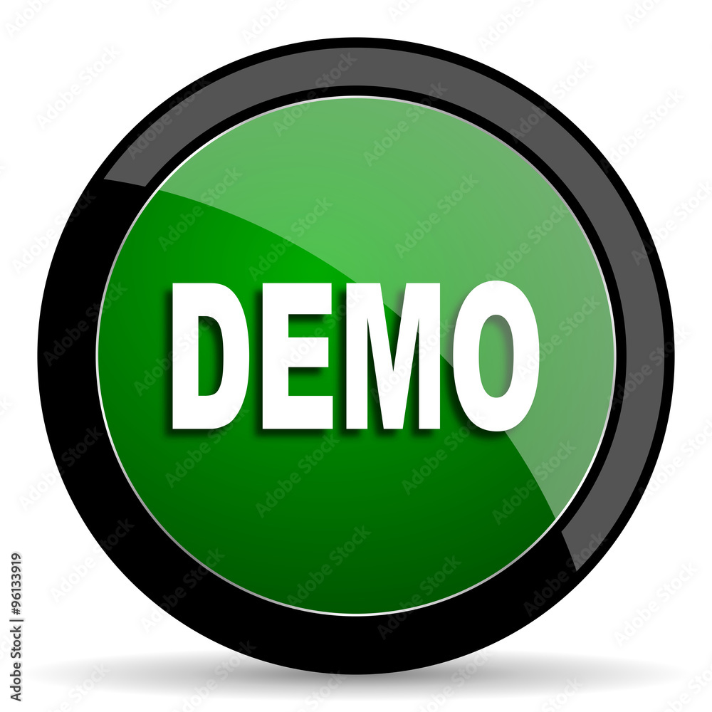 Poster demo green web glossy icon with shadow on white background
