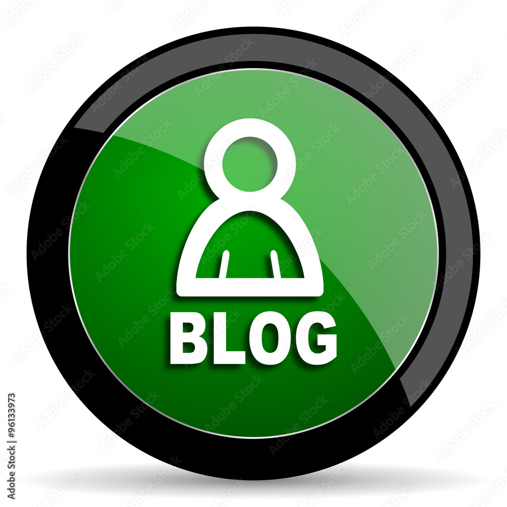 Poster blog green web glossy icon with shadow on white background