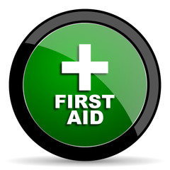 Obraz premium first aid green web glossy icon with shadow on white background