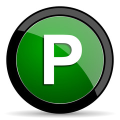 parking green web glossy icon with shadow on white background