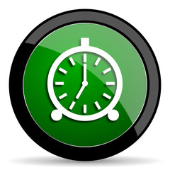 alarm green web glossy icon with shadow on white background