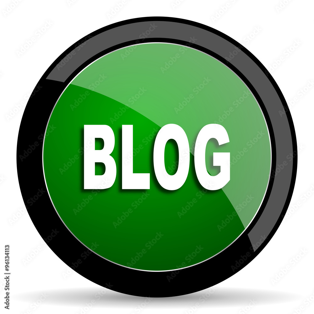 Poster blog green web glossy icon with shadow on white background