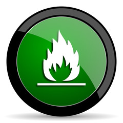flame green web glossy icon with shadow on white background