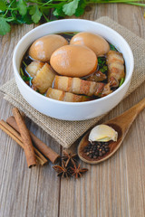 Eggs and pork in brown sauce,Thai Cuisine , Boiled eggs with chi