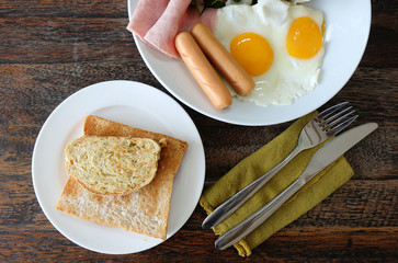 Healthy homemade bread with American breakfast