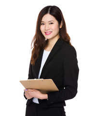 Young Businesswoman hold with file board