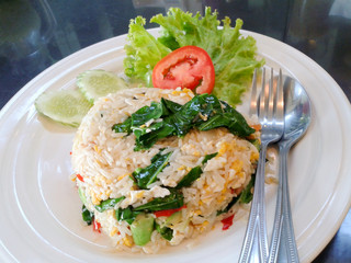 Fried rice kale with sun dried salted fish