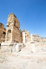 Ancient ruins in Hierapolis, Pamukkale, Turkey.