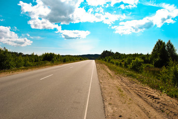 Fototapeta na wymiar Rural asphalt road along the forest