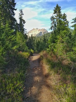 Sunny Day Hiking Trail to Mountain Peak