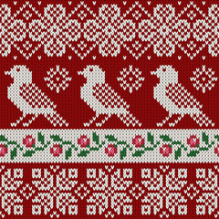 seamless knitted pattern with snowflakes and bird - 96140545