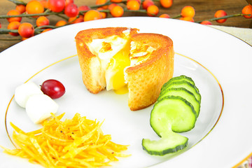 Diet and Healthy Eating: Breakfast with Eggs in Fondant Baguette