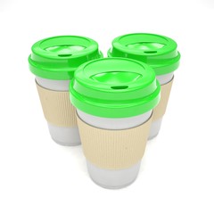Three paper coffee cups
