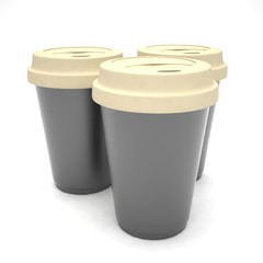Three paper coffee cups