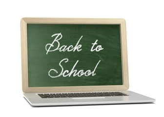 Laptop with chalkboard, back to school, online education concept