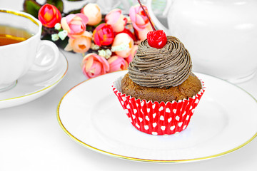 Cake with Cream and Cherry, Cupcake