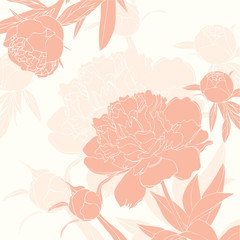 Engraved Peonies background - vector illustration.