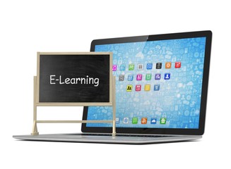  Laptop with chalkboard, e-learning, online education concept