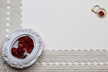 wedding background white lace rose ring