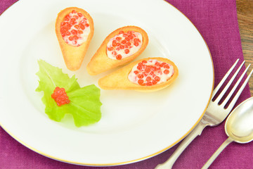 Spoon Dough with Curd Cream and Caviar.