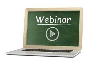  Laptop with chalkboard, video webinar, online education concept