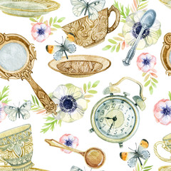 Watercolor tea seamless pattern