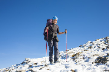 Fototapeta na wymiar Climber is on the slope.