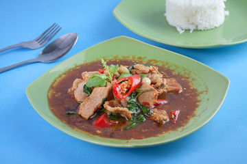 Thai Food style : stir-fried pork and basil