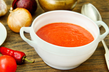 Fresh Homemade Classic Cold Gazpacho Soup.
