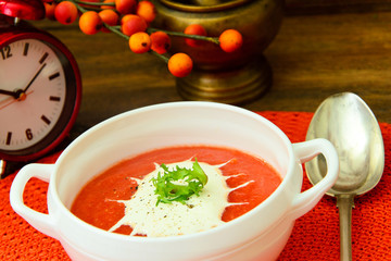 Fresh Homemade Classic Cold Gazpacho Soup.
