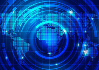 World Map with Technology Business Background