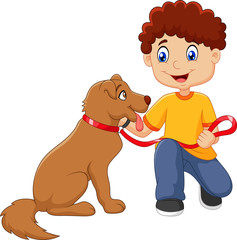Cartoon boy with his dog isolated on white background 