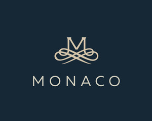 Abstract monogram elegant flower logo. Premium letter M initials icon . - obrazy, fototapety, plakaty