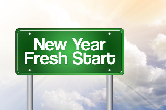 New Year Fresh Start green road sign, business concept