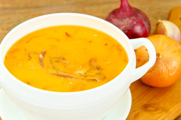 Creamy Fish Soup with Salmon and Seaweed Diet Food.