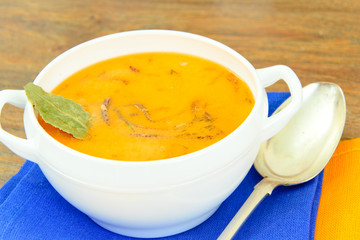 Creamy Fish Soup with Salmon and Seaweed Diet Food.