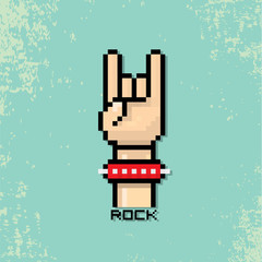 vector pixel art hand sign rock n roll music. 